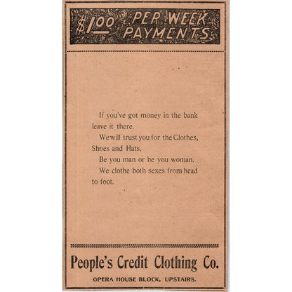 People's Credit Clothing Co Opera House Block Hartford 1901 Newspaper Ad AD8-H1