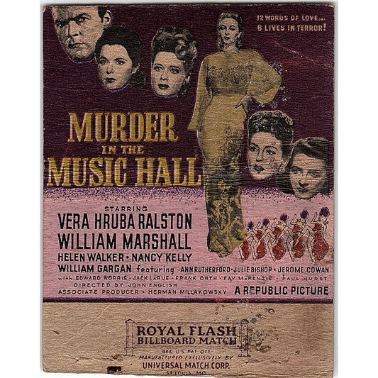 Republic Pictures Murder in the Music Hall Hollywood Large Matchbook TH2-Y2