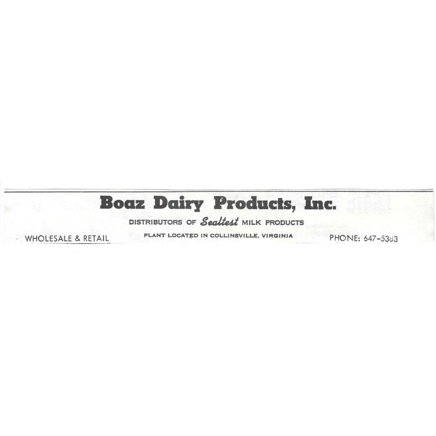 Boaz Dairy Products Inc Sealtest Milk Products Collinsville VA 1960s Ad AG2-5
