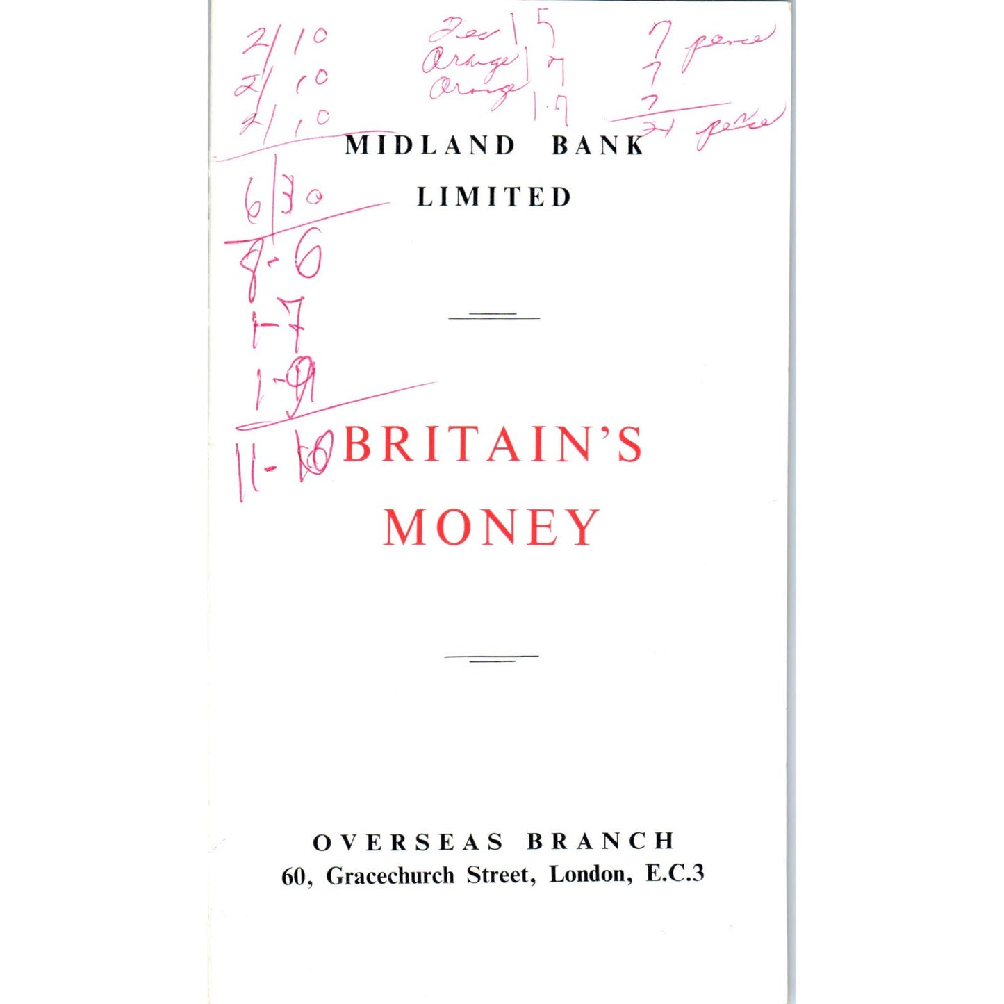 1962 Midland Bank Ltd London England UK Currency Guide Brochure AE2