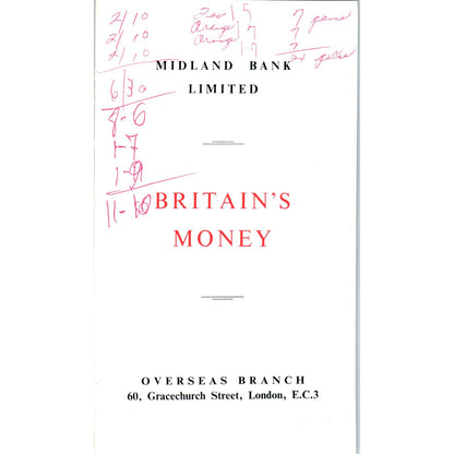 1962 Midland Bank Ltd London England UK Currency Guide Brochure AE2