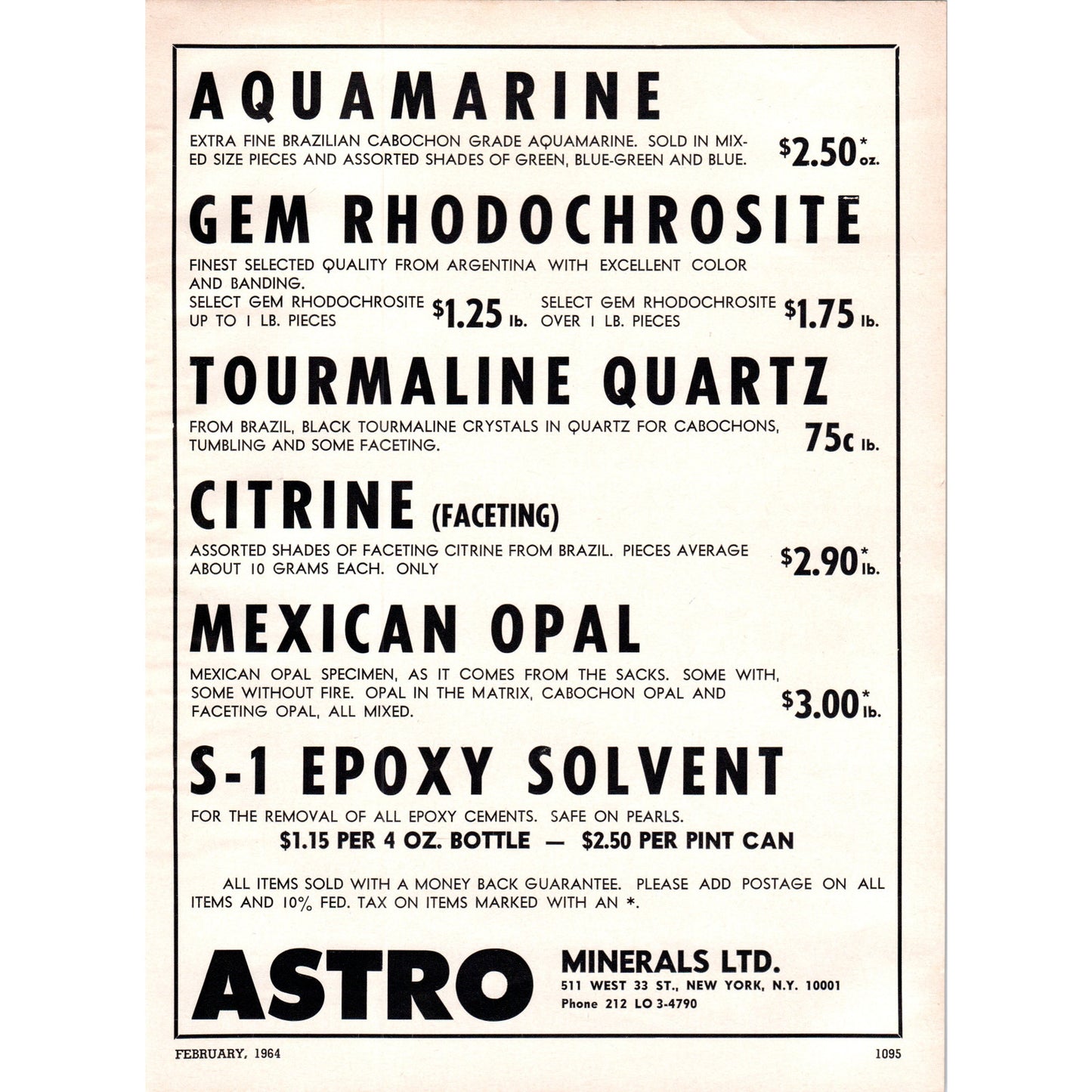 Astro Minerals Ltd Aquamarine New York NY 1964 Magazine Ad AB6-D18