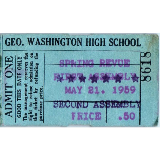 1959 George Washington High School Los Angeles CA Spring Revue Stub AB9