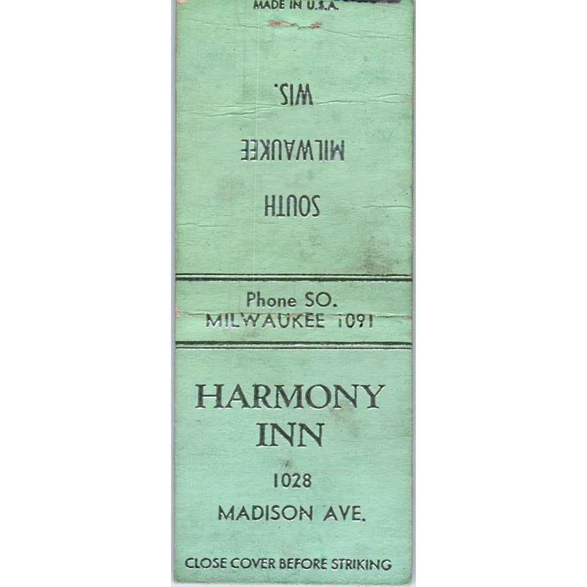 Harmony Inn Milwaukee WI Beaulah's Kitchen Vintage Matchbook Cover SD2-Y4