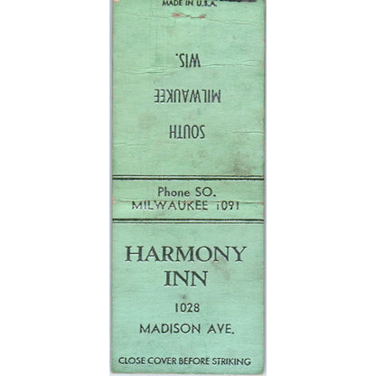 Harmony Inn Milwaukee WI Beaulah's Kitchen Vintage Matchbook Cover SD2-Y4