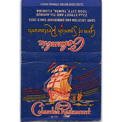 Columbia Restaurant Tampa Florida Vintage Large Matchbook Cover TH2-Y3
