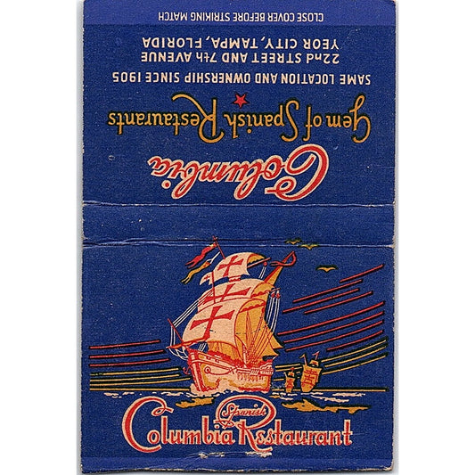 Columbia Restaurant Tampa Florida Vintage Large Matchbook Cover TH2-Y3