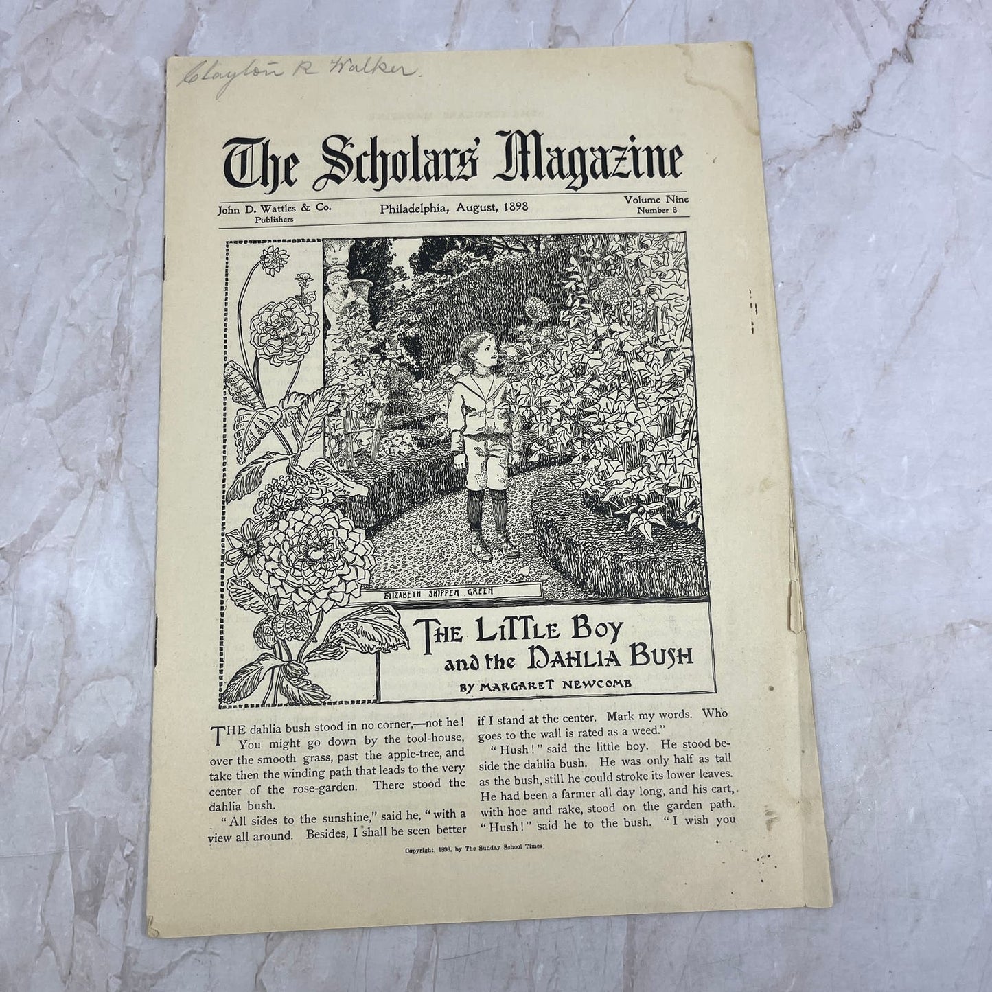 The Little Boy and the Dahlia Bush Aug 1898 The Scholars' Magazine TG8-Z