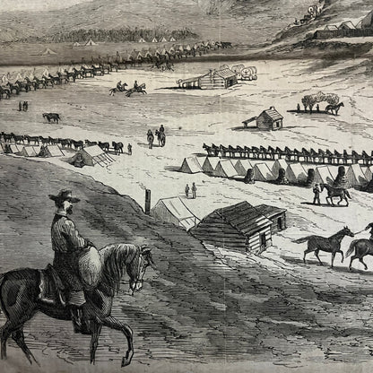 1st NJ Cavalry Camp at Belle Plain VA Original 1863 Civil War Engraving C76