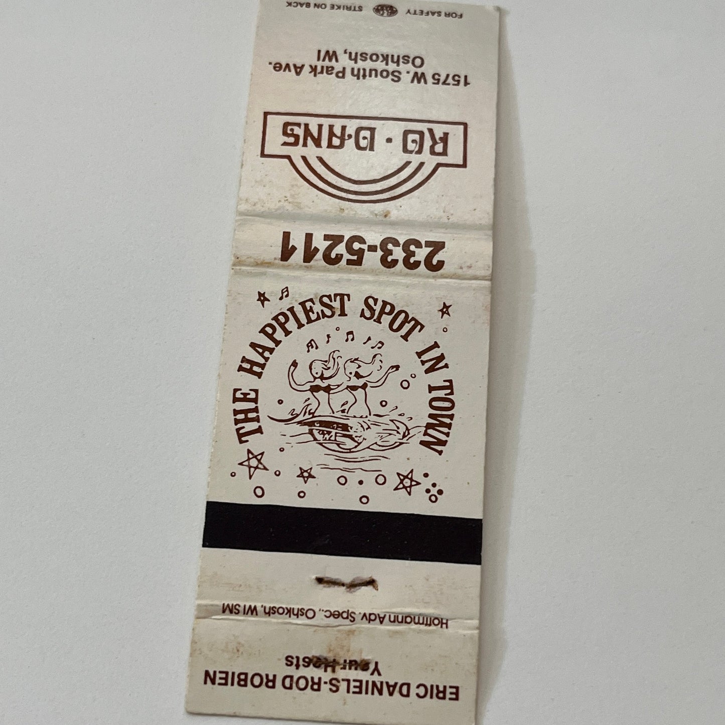 Ro-Dans Happiest Spot in Town Oshkosh WI Vintage Matchbook Cover TB6-MB1-14
