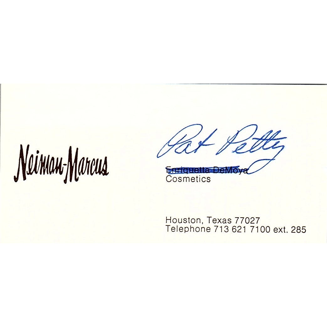 Neiman Marcus Pat Petty Cosmetics Houston Texas Vintage Business Card SB4-B8