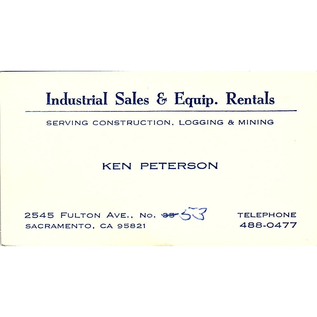 Industrial Sales & Equip Rentals Ken Peterson Sacramento CA Business Card SB4-B4