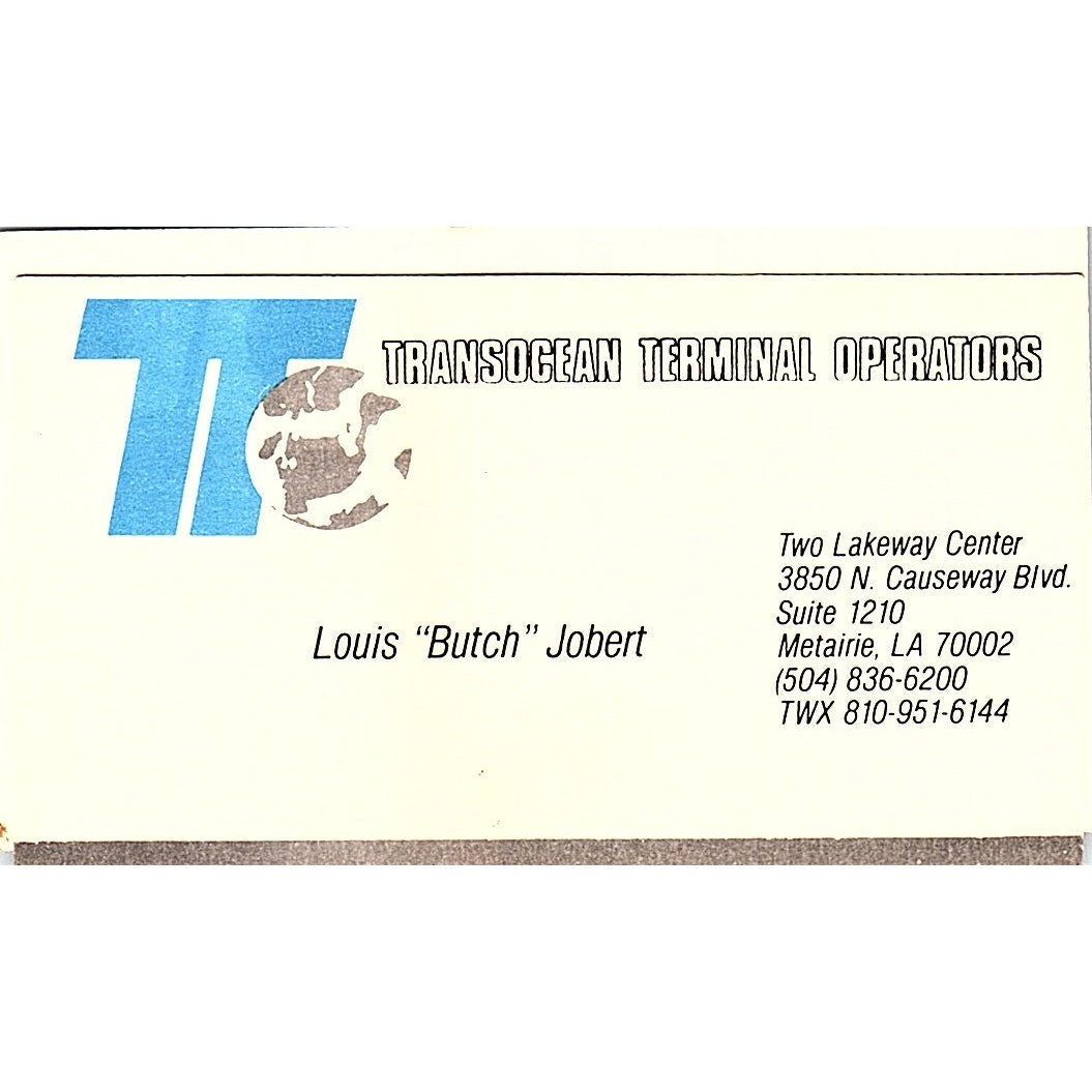 Louis Butch Jobert Transocean Terminal Operators Metairie Business Card SC9-B2