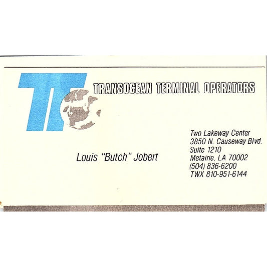 Louis Butch Jobert Transocean Terminal Operators Metairie Business Card SC9-B2