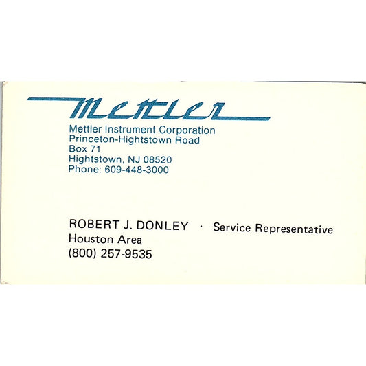 Mettler Instrument Corporation Robert J Donley Highstown NJ Business Card SB4-B2