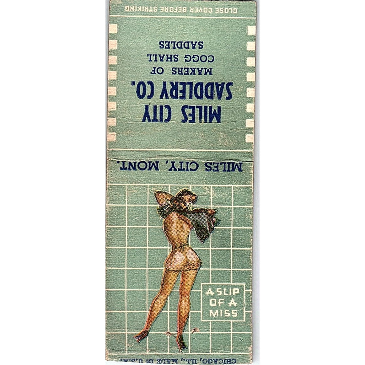 Miles City Saddlery Co Coggshall Saddles MT Pinup Matchbook Cover SF3-Y3