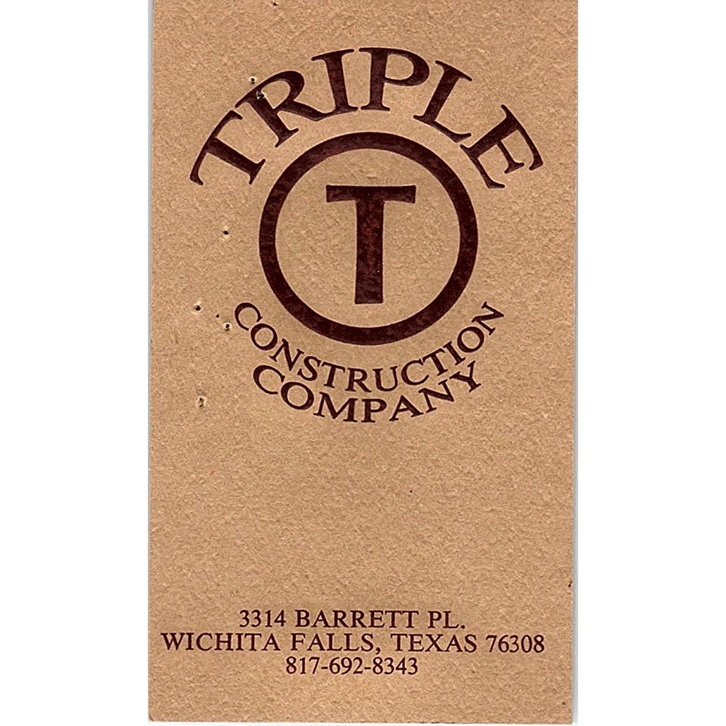 Triple T Construction Company Wichita Falls TX Vintage Business Card SD9-B3