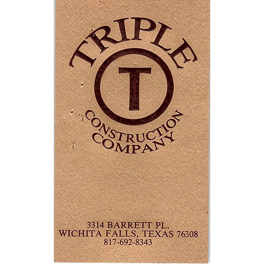 Triple T Construction Company Wichita Falls TX Vintage Business Card SD9-B3