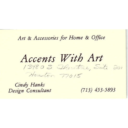Accents With Art Cindy Hanks Houston TX Vintage Business Card SF3-B2
