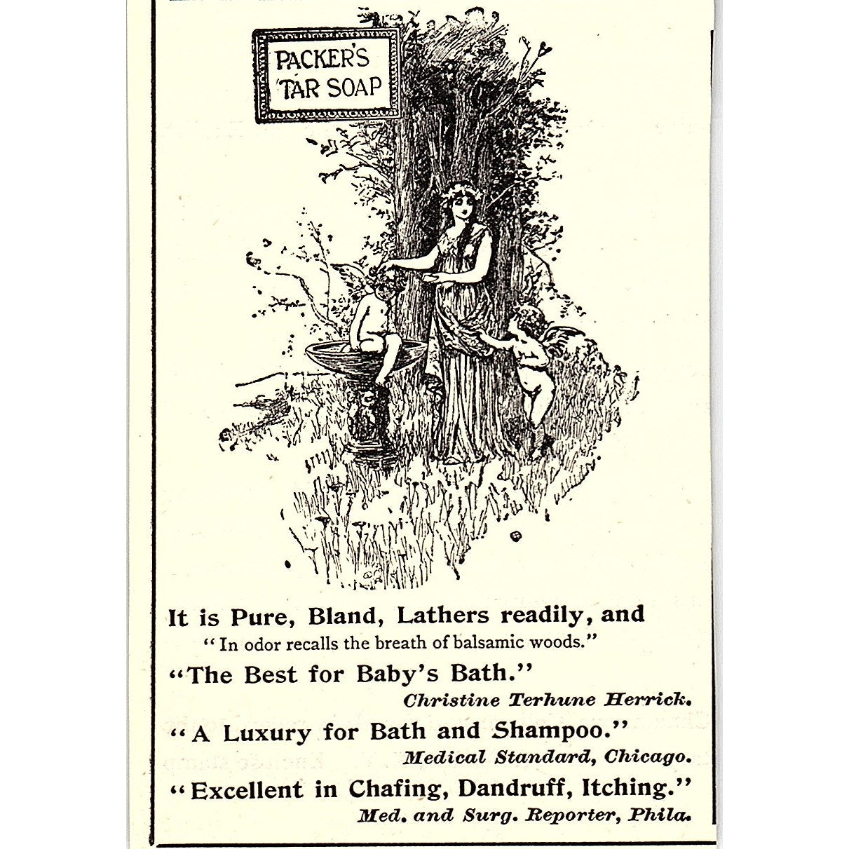Packer's Tar Soap Woman With Cherubs Illustration 1892 Ad AG2-M9