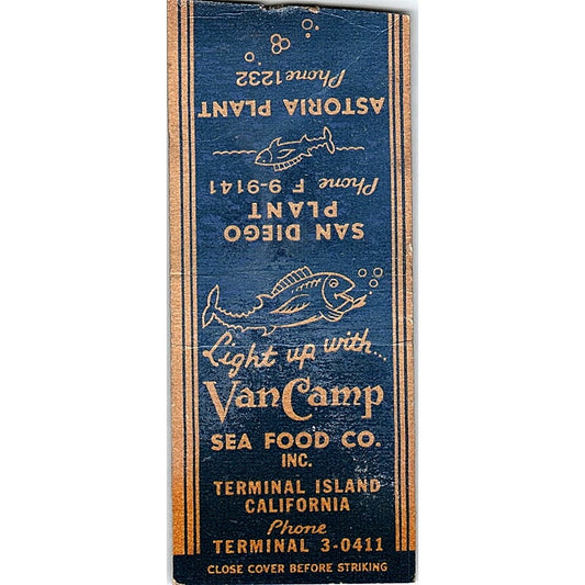 VanCamp Seafood Co Terminal Island CA Vintage Matchbook Cover SC7-Y2
