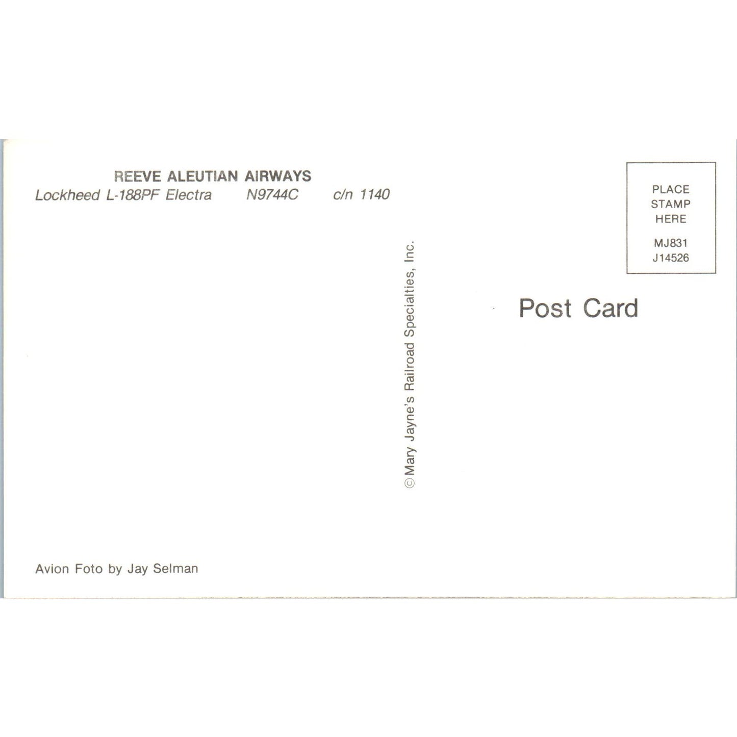 Reeve Aleutian Airways Lockheed L-188PF Electra Vintage Postcard PC2