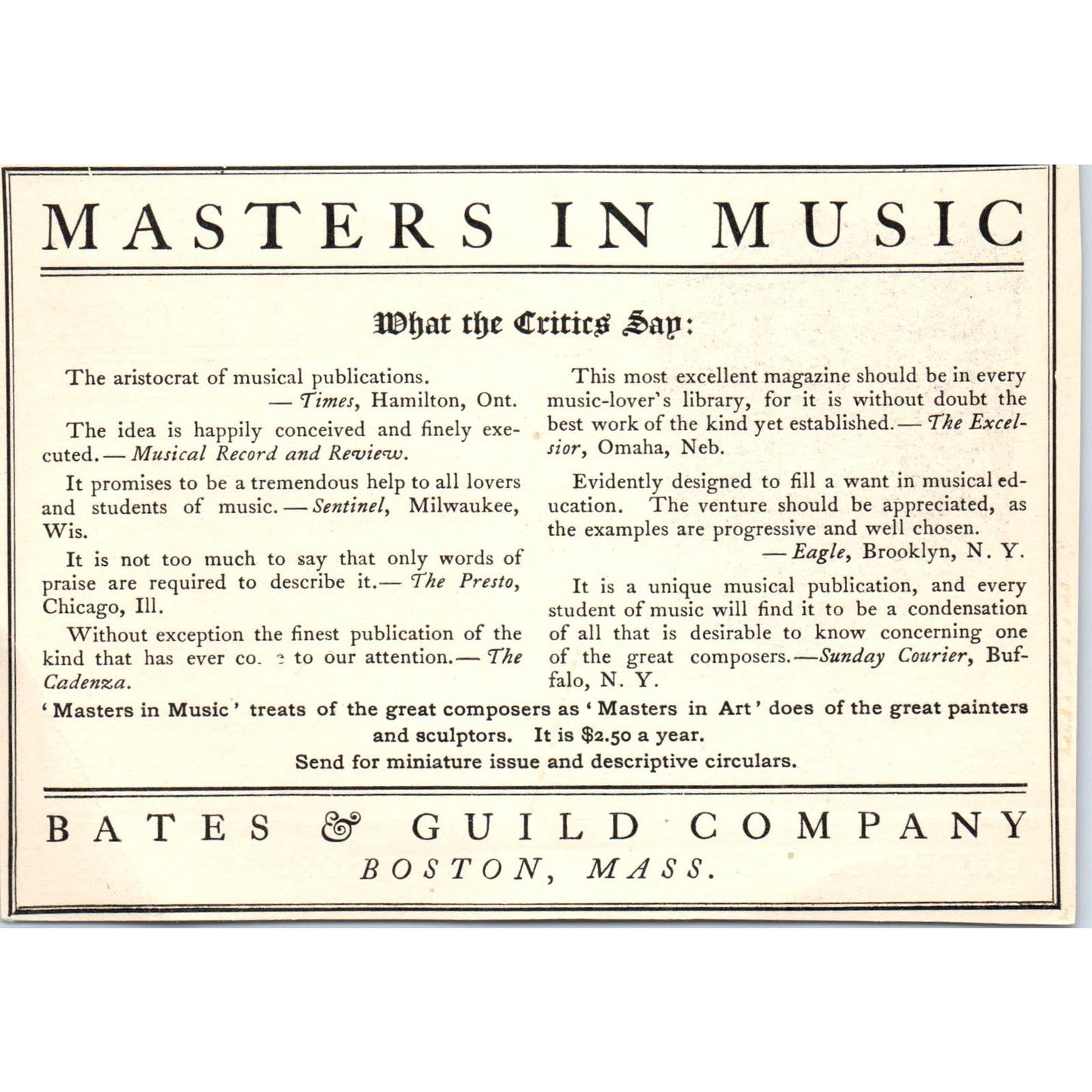 Bindings for Masters in Art Bates & Guild Co Boston c1905 Victorian Ad AE9-MA1