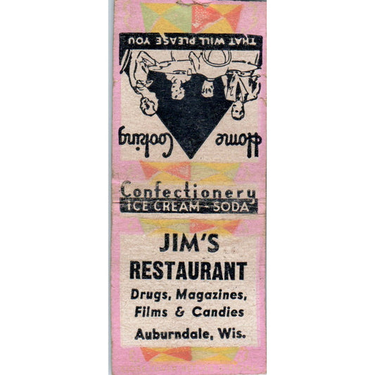 Jim's Restaurant Auburndale Wisconsin Vintage Matchbook Cover SD4-Y16
