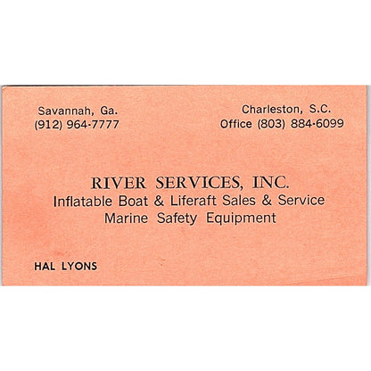 Hal Lyons River Services Inc Savannah GA Charleston SC Vtg Business Card SD9-B9