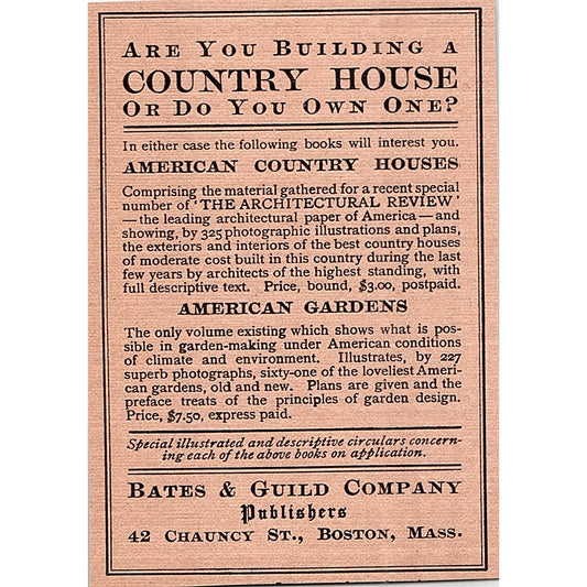 American Country Houses Bates & Guild Co Boston - 1908 Ad AF5-4