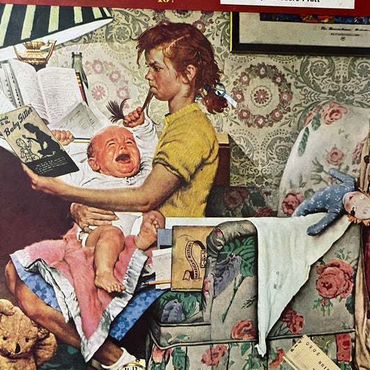 1947 Nov 8 Saturday Evening Post Cover Only Babysitter Norman Rockwell 10x13 V8