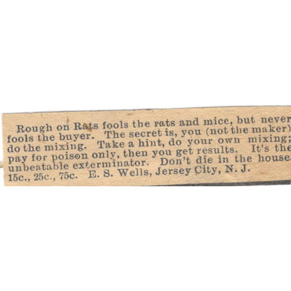 E.S. Wells Rats and Rodent Pest Control Jersey City NJ 1910 Magazine Ad AF1-SS8