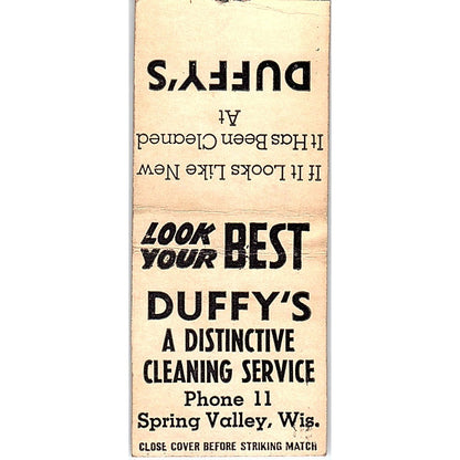 Duffy's Cleaning Service Spring Valley WI Vintage Matchbook Cover SE5-Y2