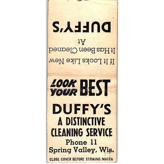 Duffy's Cleaning Service Spring Valley WI Vintage Matchbook Cover SE5-Y2