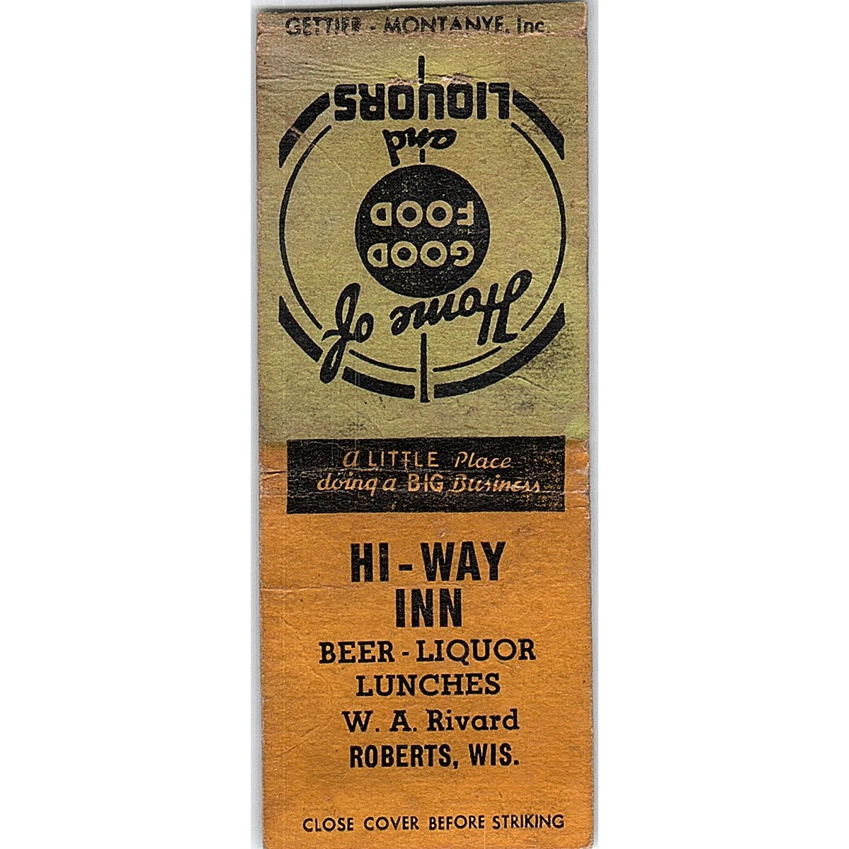 Hi-Way Inn W.A. Rivard Roberts WI Vintage Matchbook Cover SC7-Y6