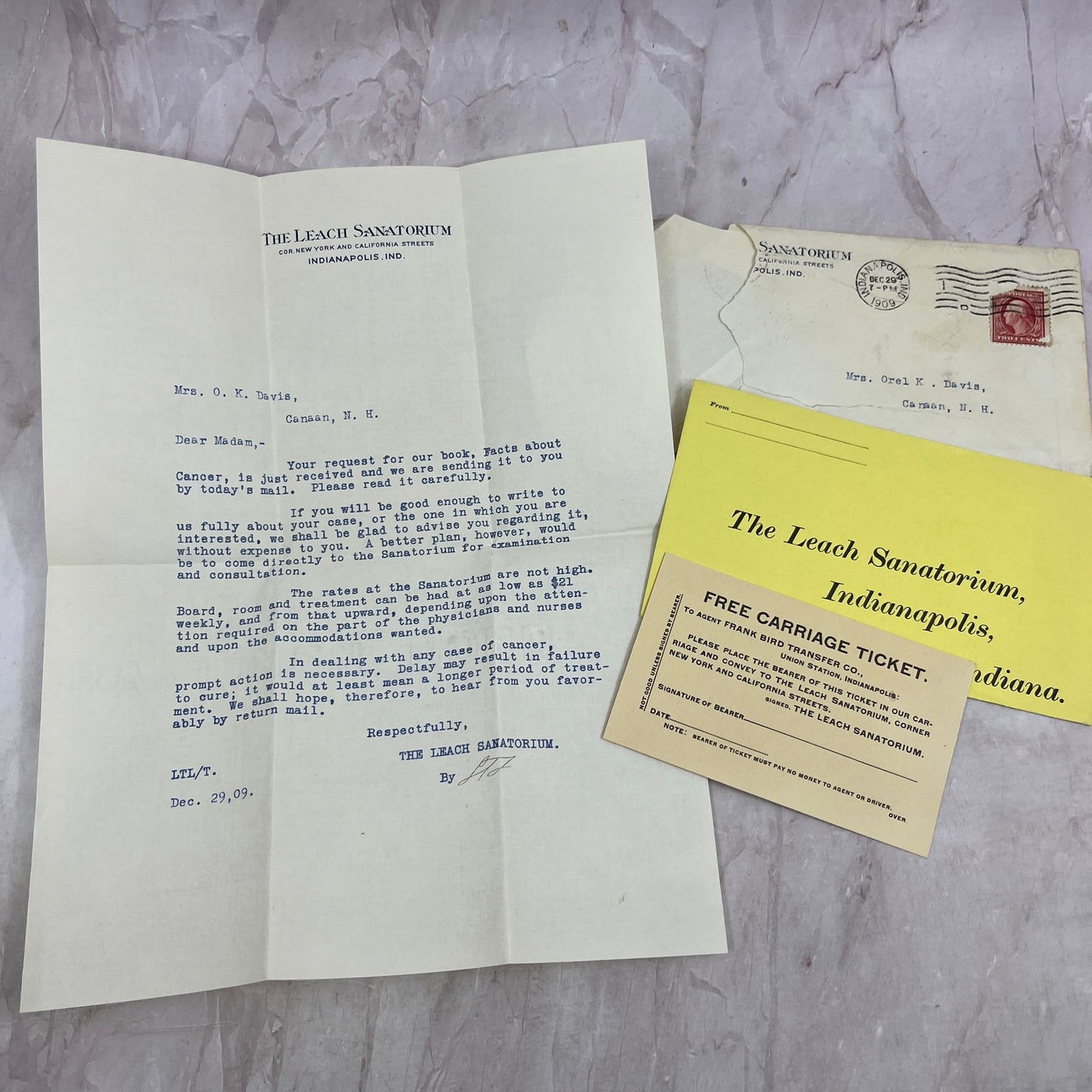 1909 The Leach Sanitorium Indianapolis IN Welcome Packet ML1-7