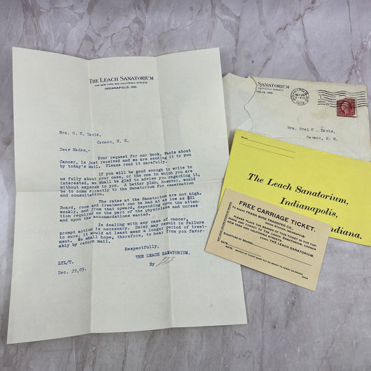 1909 The Leach Sanitorium Indianapolis IN Welcome Packet ML1-7