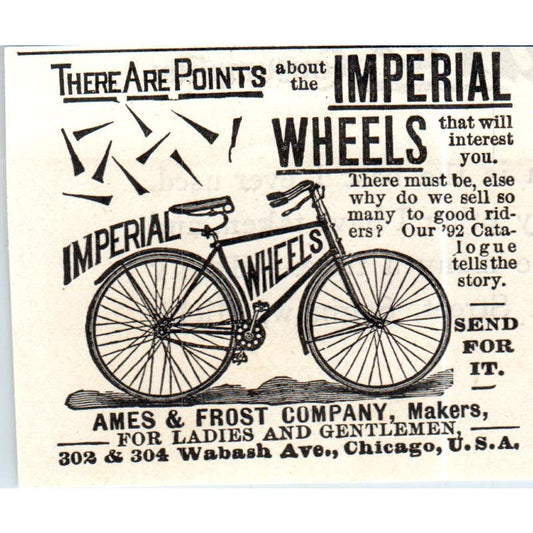 Imperial Bicycle Wheels Ames & Frost Co Chicago c1890 Victorian Ad AE8-CH9