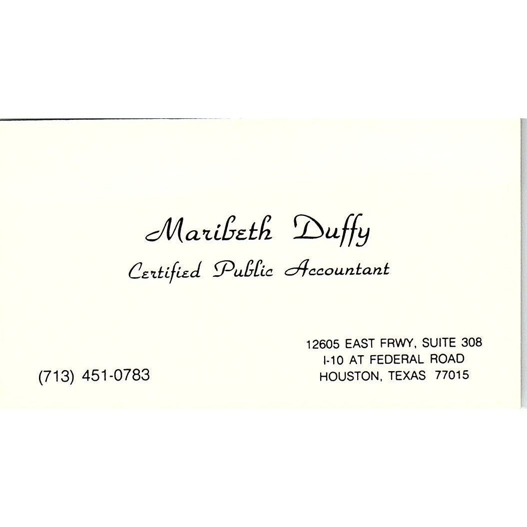 Maribeth Duffy CPA Houston Vintage Business Card SC9-B5