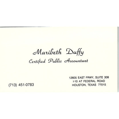 Maribeth Duffy CPA Houston Vintage Business Card SC9-B5