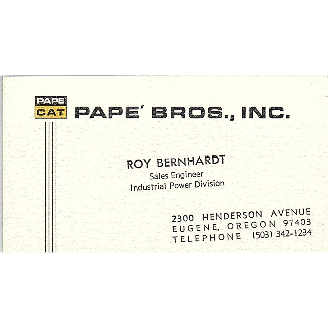 Pape' Bros Inc. Roy Bernhardt Eugene Oregon Vintage Business Card SB4-B4