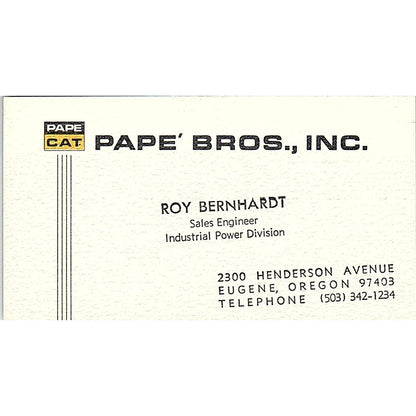 Pape' Bros Inc. Roy Bernhardt Eugene Oregon Vintage Business Card SB4-B4
