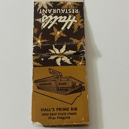 Hall's Prime Rib restaurant 2005 East State Street Vintage Matchbook TB6-MB2-11