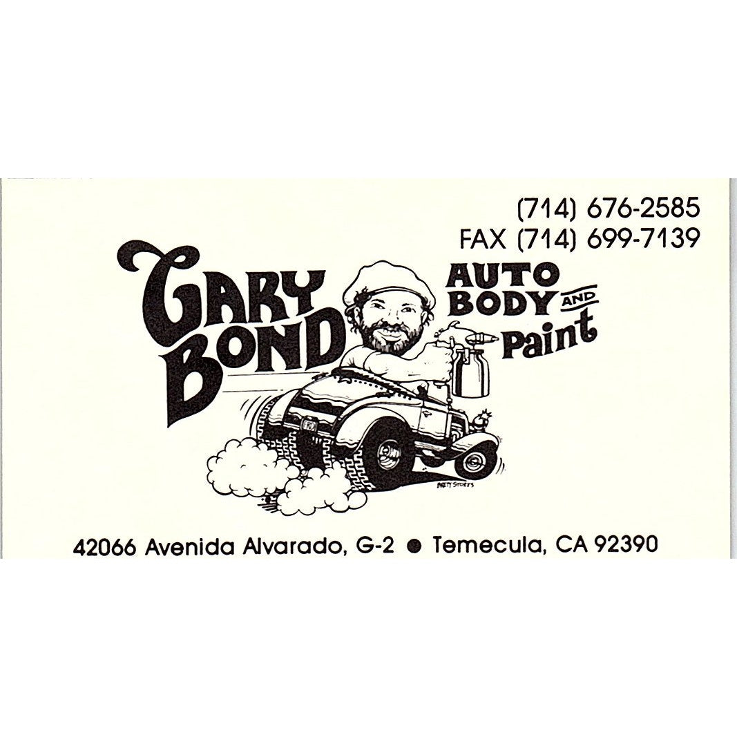 Gary Bond Auto Body Temecula CA Vintage Business Card SC9-B10