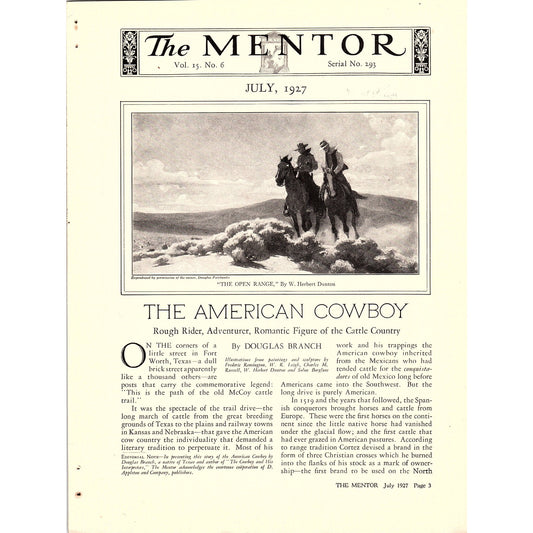 The American Cowboy by Douglas Branch 4 Page Article 1927 AG3-6