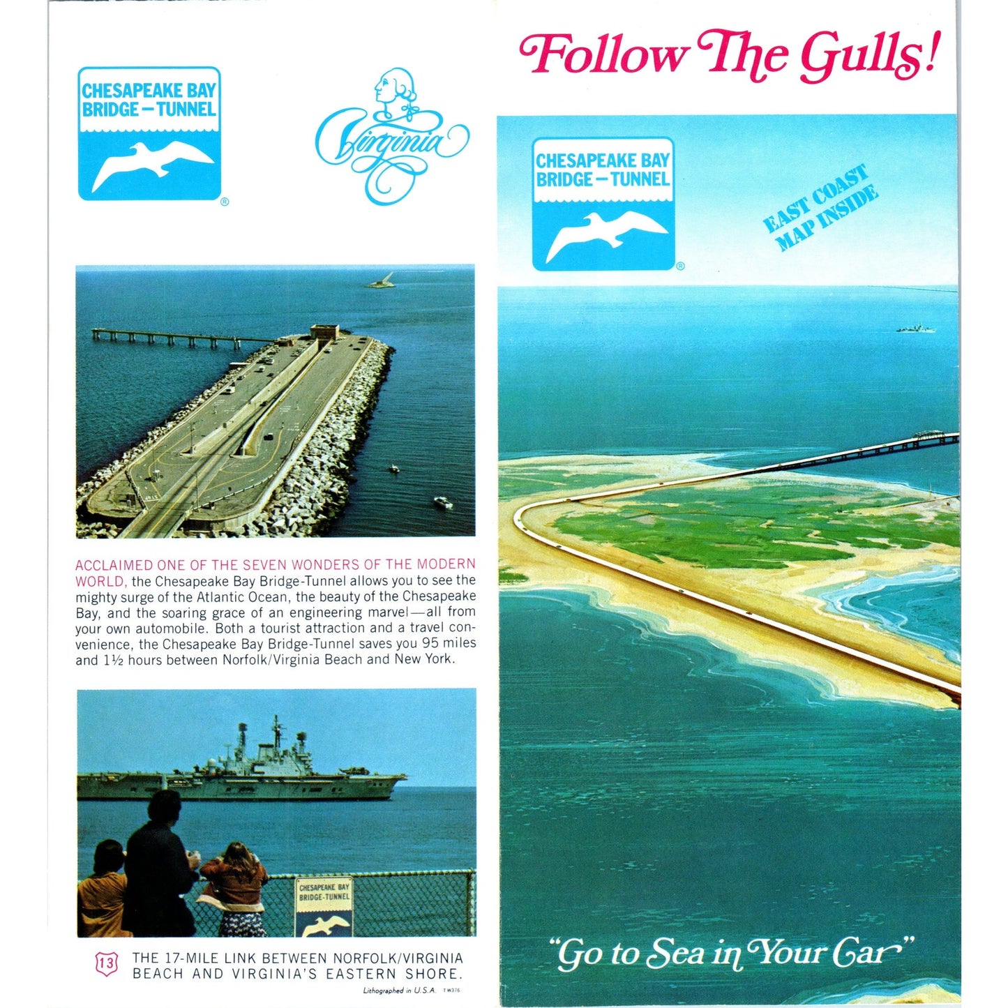 1970s Follow the Gulls Chesapeake Bay Bridge Tunnel Map & Travel Brochure TF4-BC