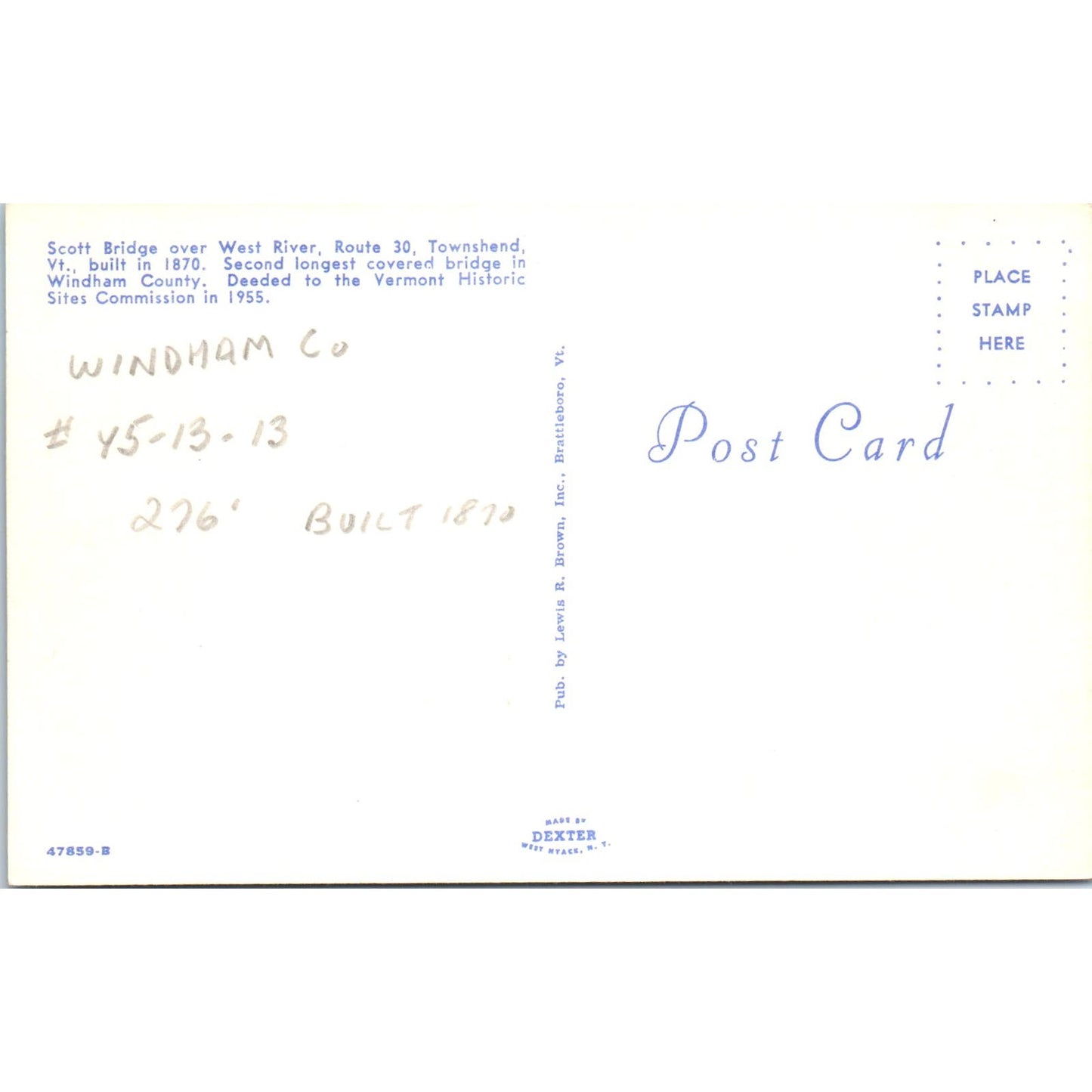 Scott Bridge West River Townshend Vermont Covered Bridge Postcard PB13