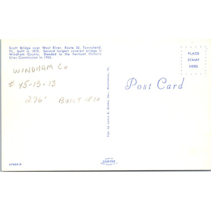 Scott Bridge West River Townshend Vermont Covered Bridge Postcard PB13