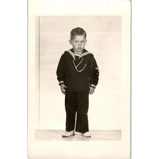 Little Boy in Navy Uniform Don Mills Antique RPPC Postcard PE7