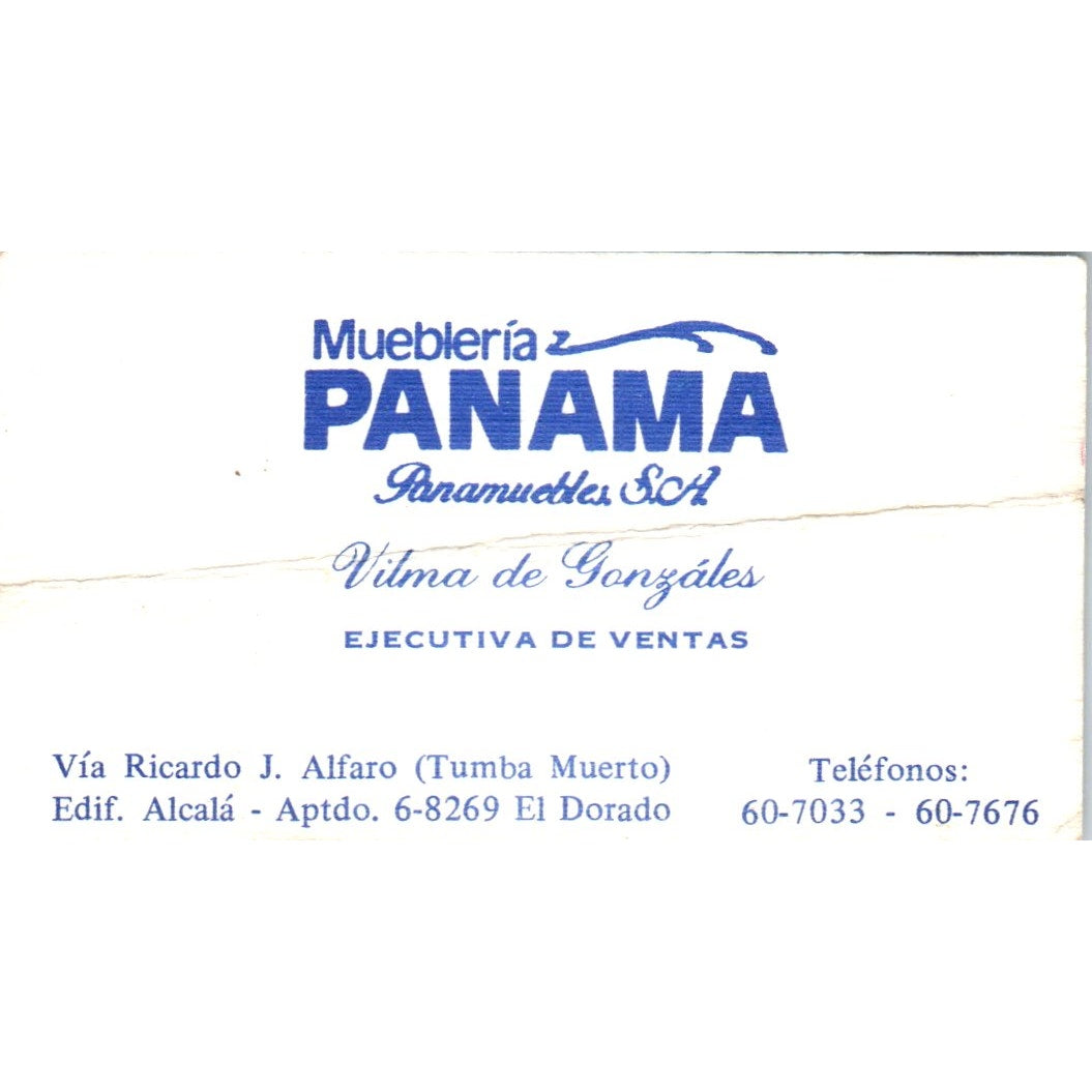 Muebleria Panamá Vilma De Gonzales El Dorado Panama Vtg Business Card SD8-B16
